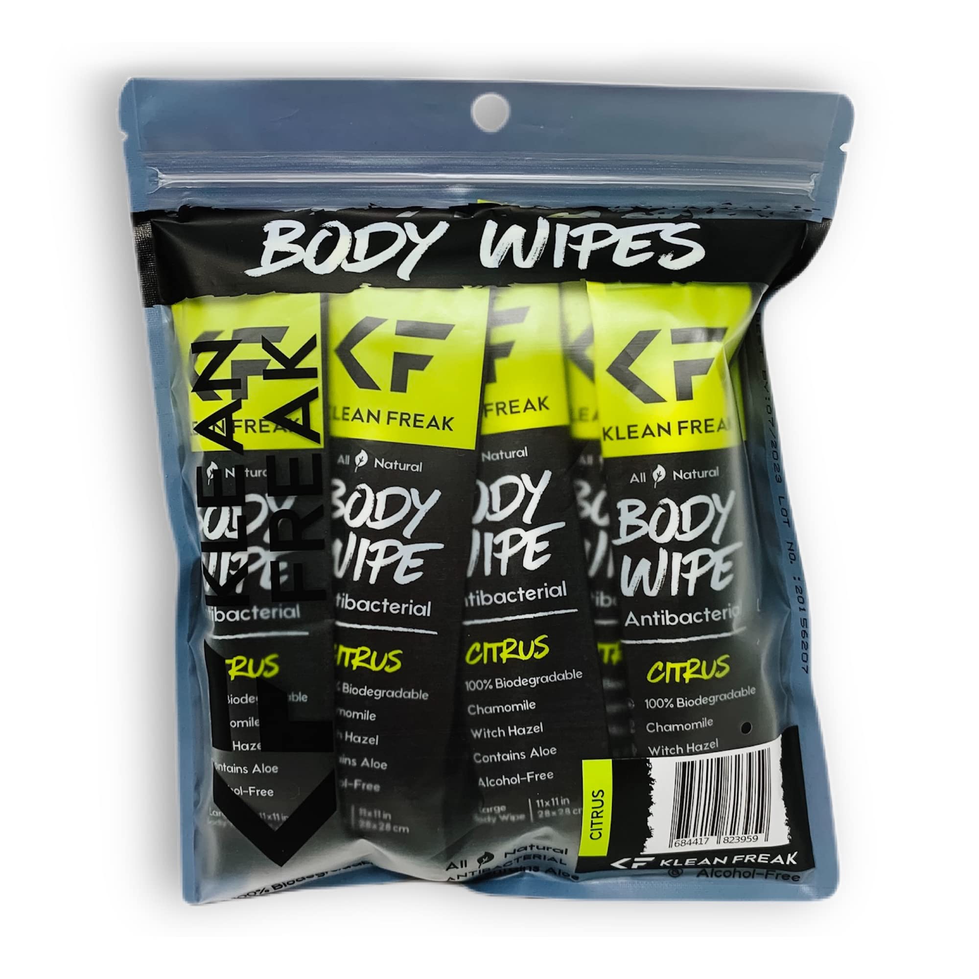 The Body Wipes Klean Freak - 12 count Individually Wrapped | Showerless Body Wipe for Women & Men | Sustainable Bodywipes for Gym, Travel, Camping | Citrus