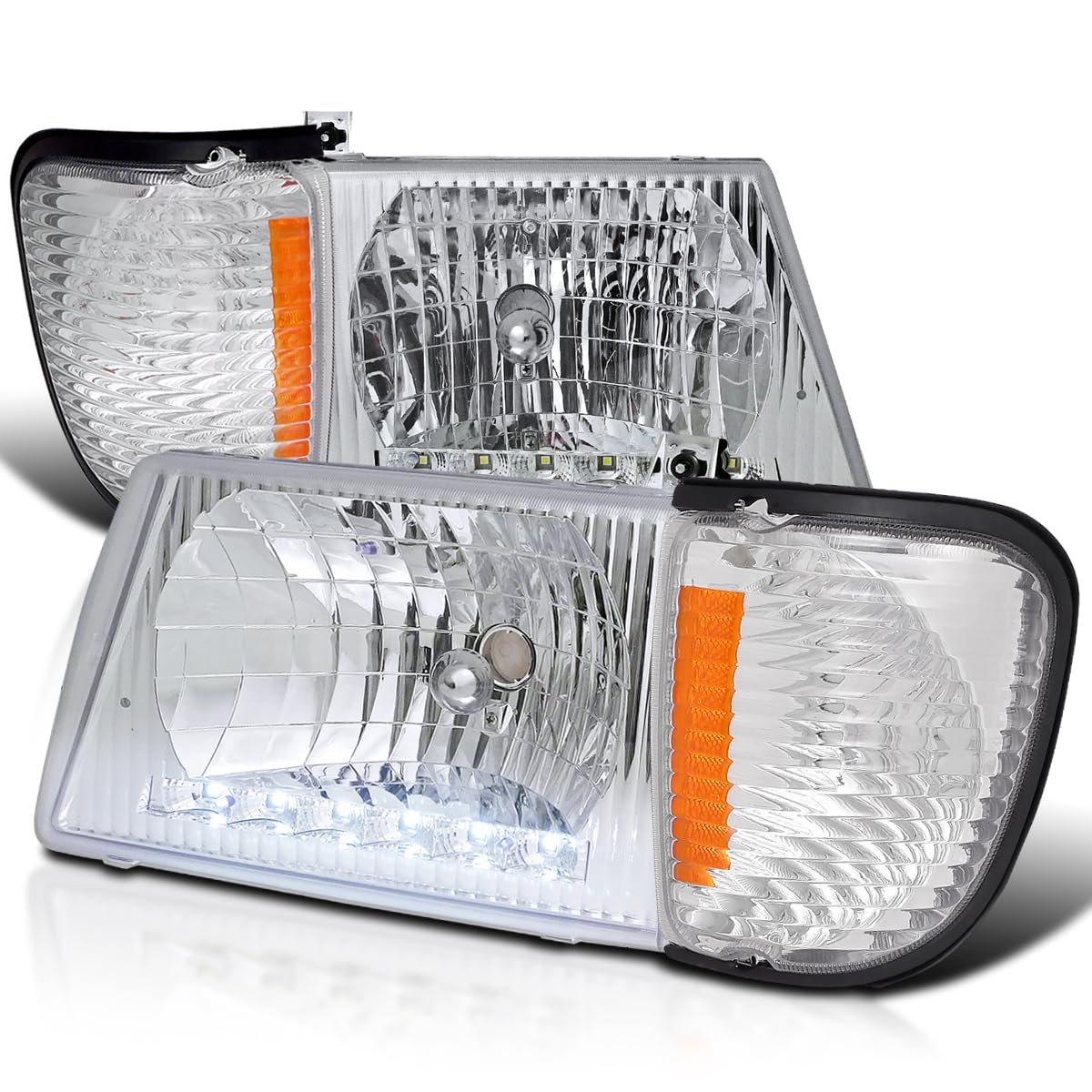 Econoline Van Head Light W/Corner Clear Comopatible with 1992-2006 Ford SPEC-D TUNING Left + Right Pair