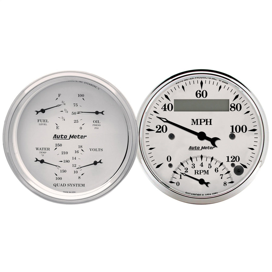 AUTO METER Old TYME 1620 White Quad Gauge/Tach/Speedo Kit,3.375 in.