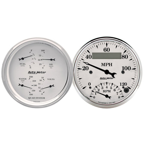 AUTO METER Old TYME 1620 White Quad Gauge/Tach/Speedo Kit,3.375 in.