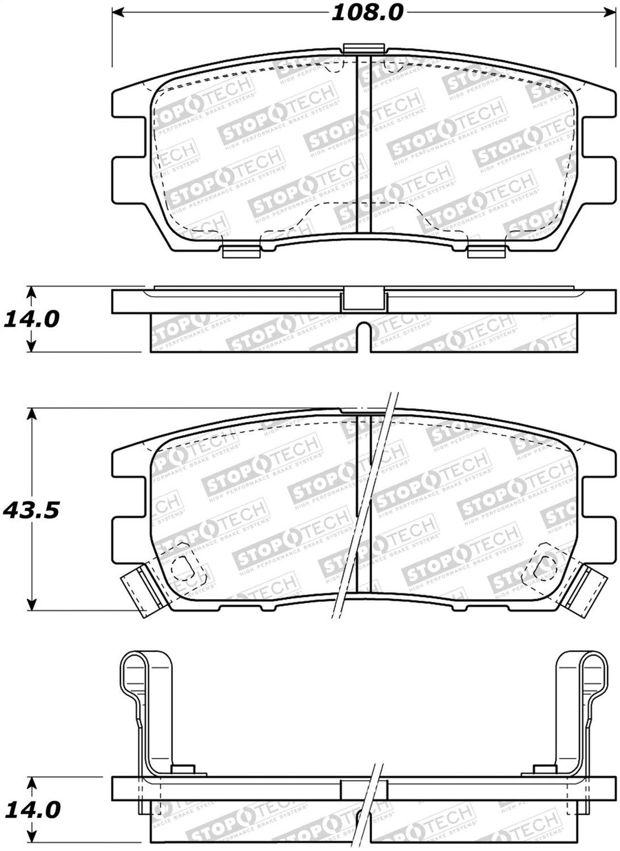 Rear StopTech 308.05670 Brake Pads with Shims and Hardware Street