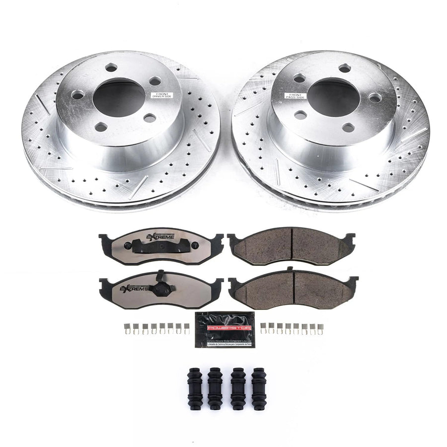 Power Stop Brake Kit Front For 1999 2000 2001 Jeep Cherokee - Truck & Tow Carbon Fiber Ceramic Pads & Drilled and Slotted Rotors Replacement, K2152-36