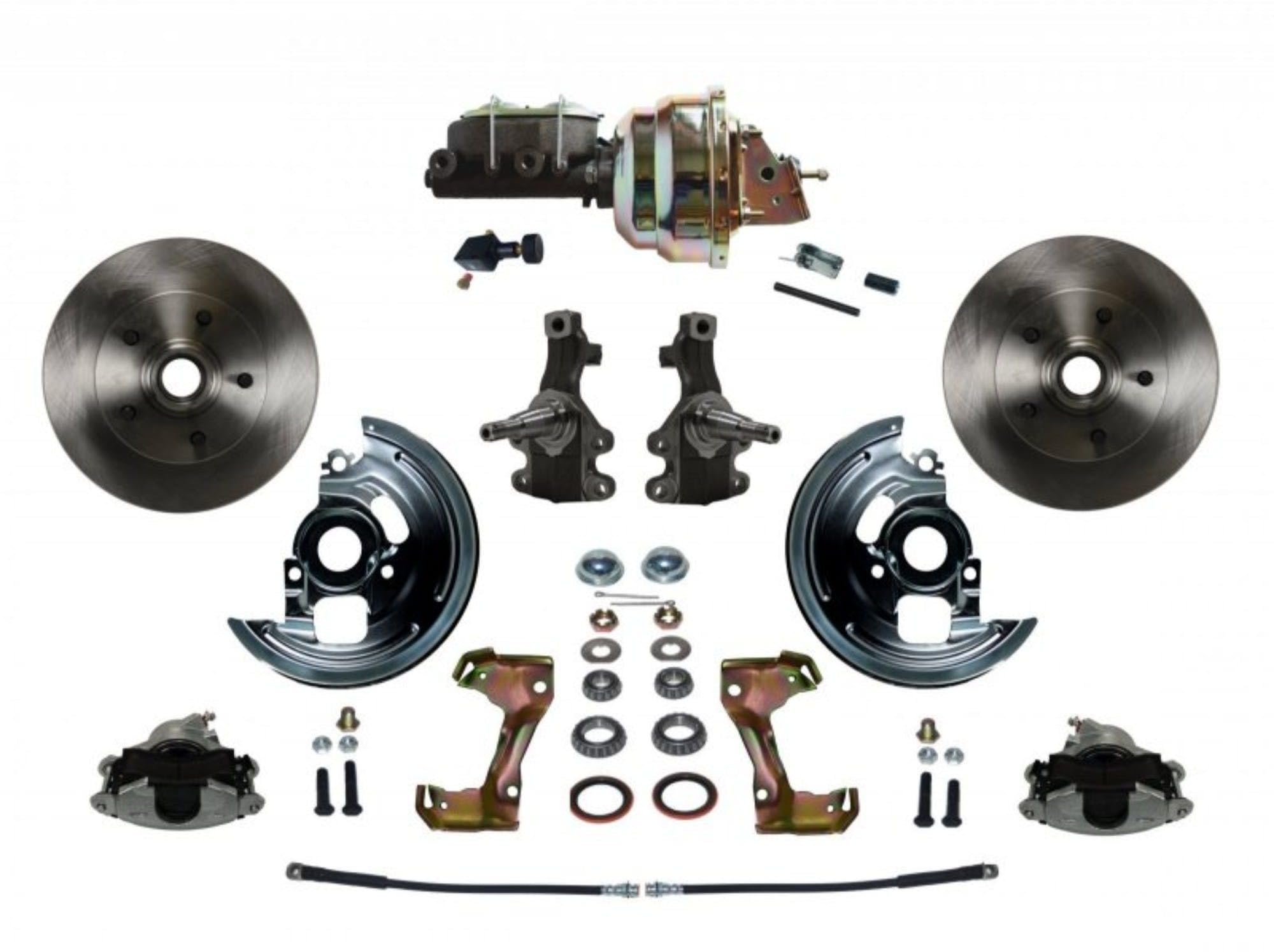 Power Brakes Leed Front Disc Brake Conversion Kit 2" Drop Spindle With 8" Dual Zinc Booster Cast Iron M/C Adjustable Proportioning Valve