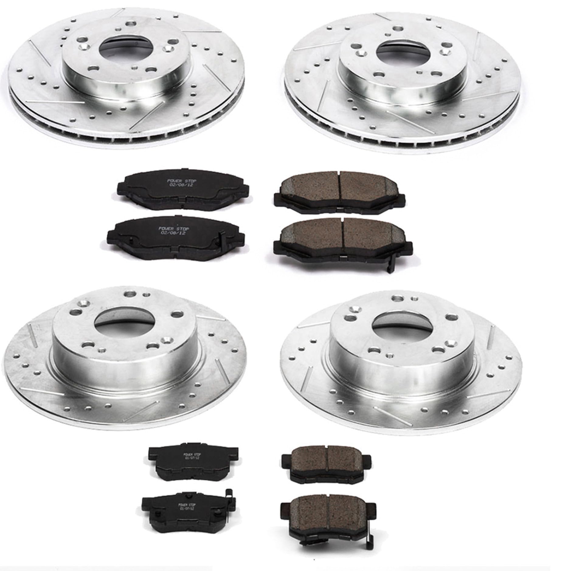 Power Stop K1047 Z23 Carbon Fiber Brake Pads Front and Rear with Drilled & Slotted Brake Rotors Kit For Honda Accord 2003-2007 [Model Specific]