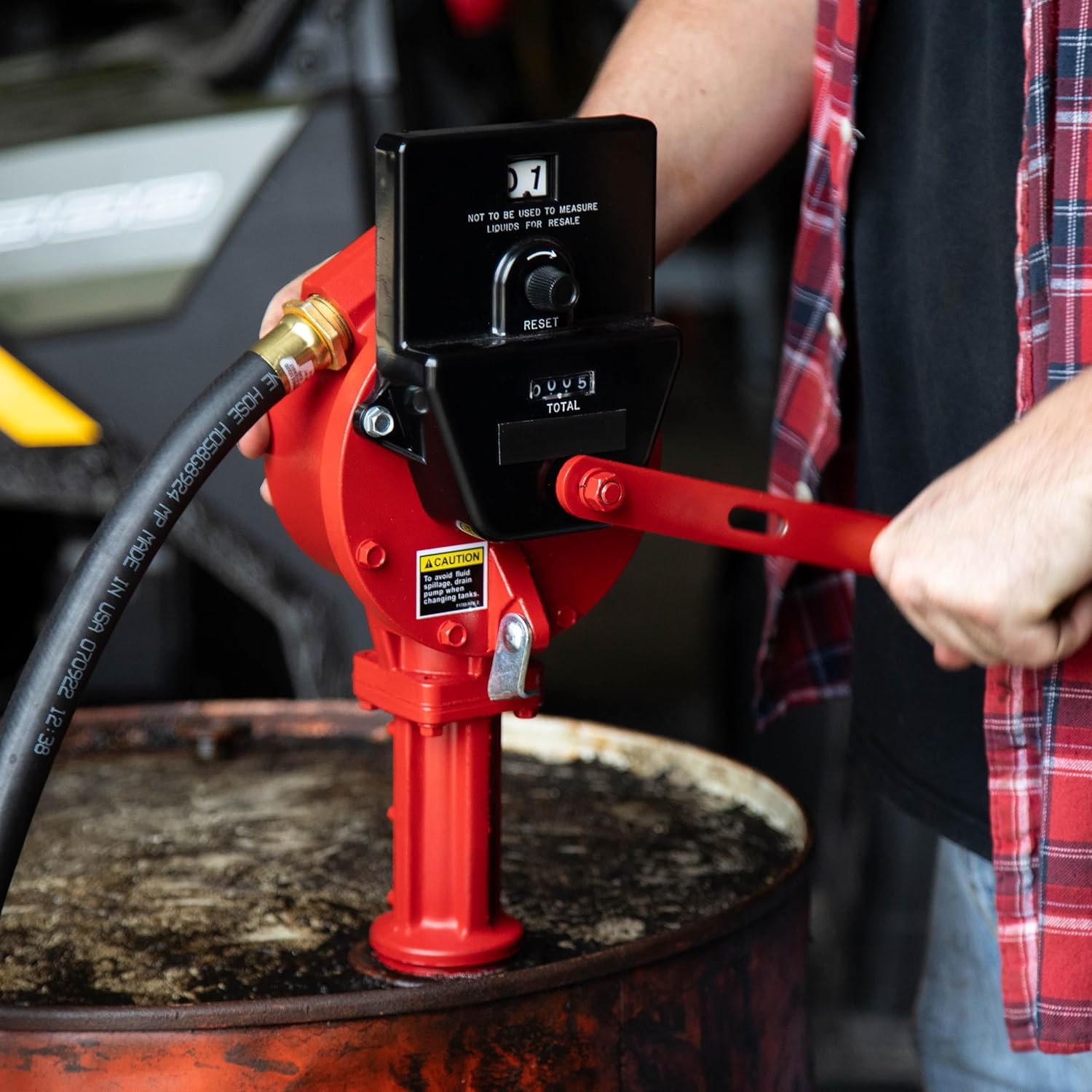 Fill-Rite Fuel Transfer FR112C Rotary Hand Pump w/Gallon Counter, Discharge Hose, Nozzle Spout, & Suction Pipe