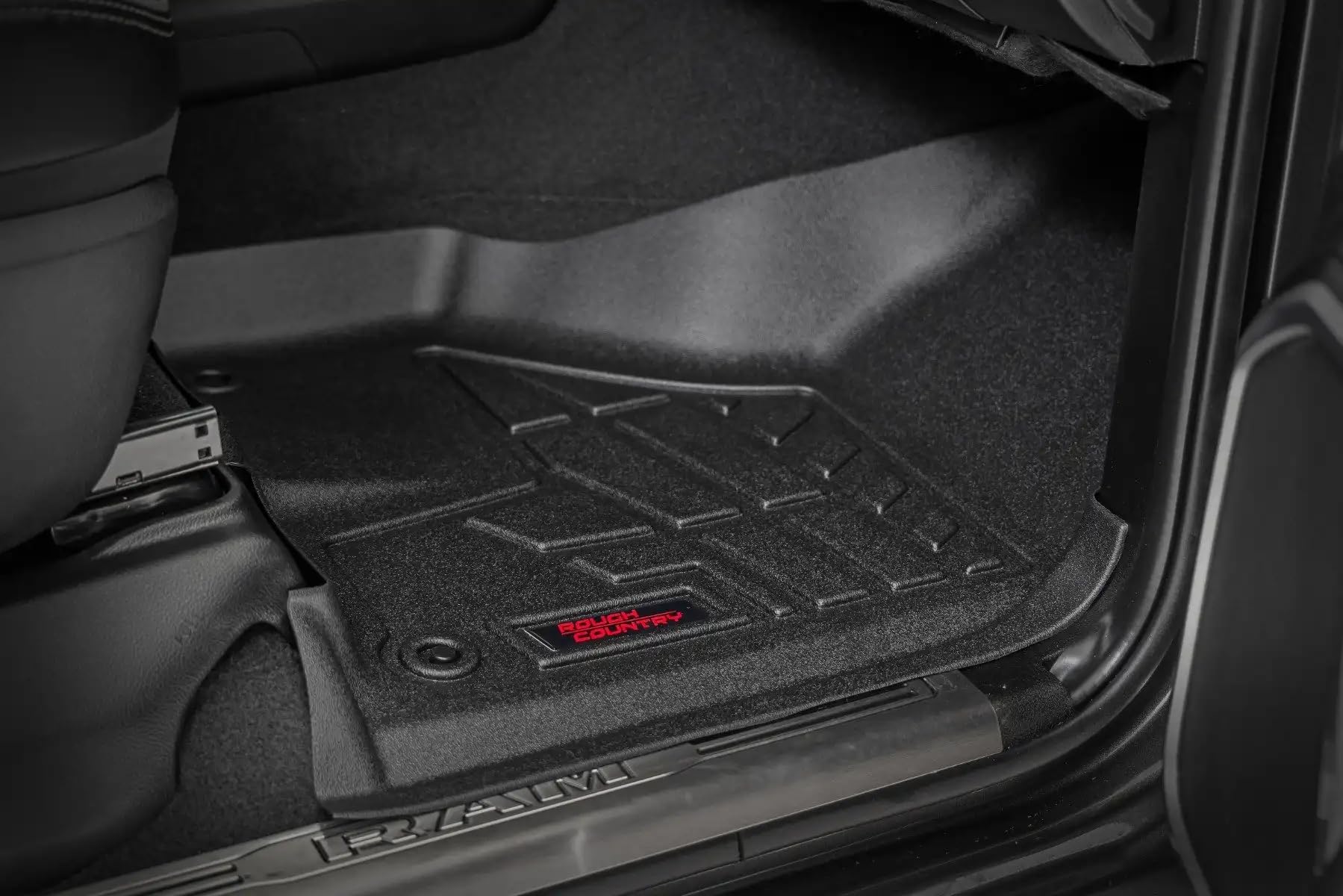 Rough Country Floor Mats Sure-Fit for Ram 2500/3500 (2019-2024) Crew Cab with Bucket Seats - Non-Slip, Waterproof Flexible Mat, Front & Rear Set