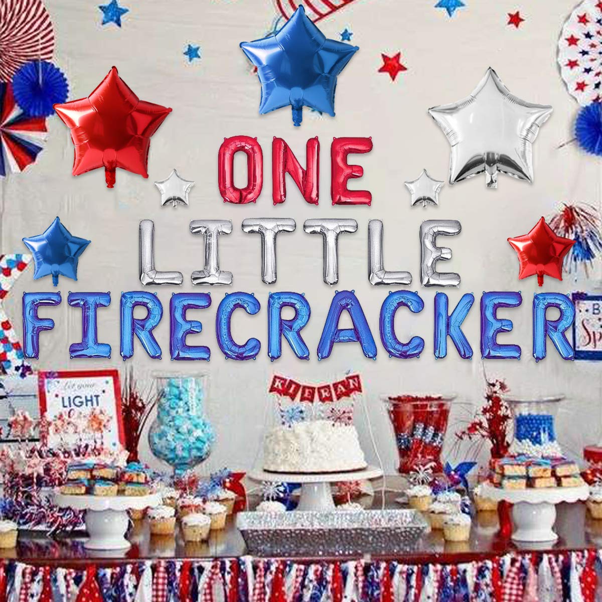 1st Birthday Decorations 4th of July Little Firecracker Balloons Banner for Independence Day Decorations
