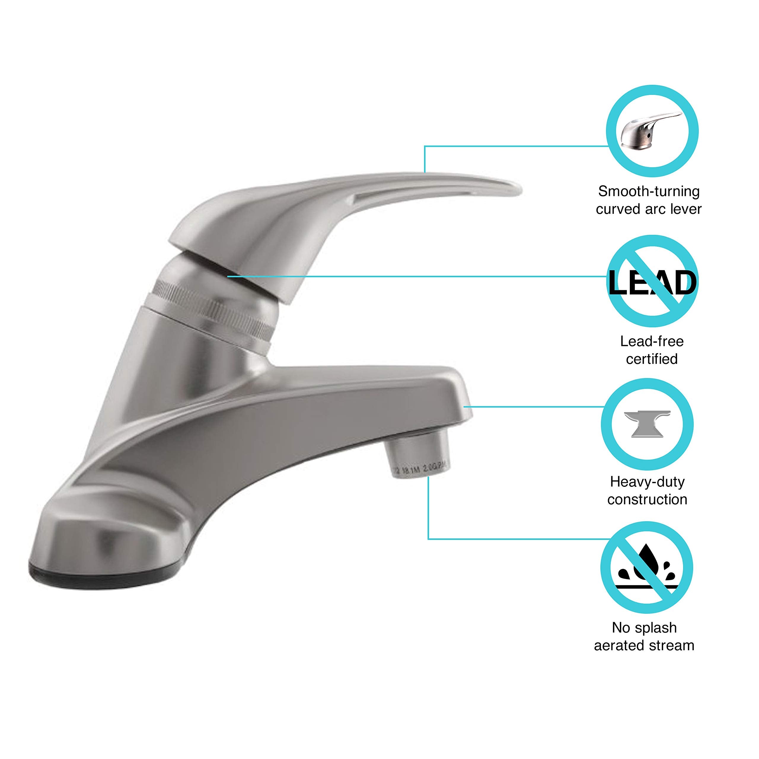 Dura Faucet RV DF-PL100-SN Single Lever Bathroom Faucet (Brushed Satin Nickel Plating Over ABS Plastic)
