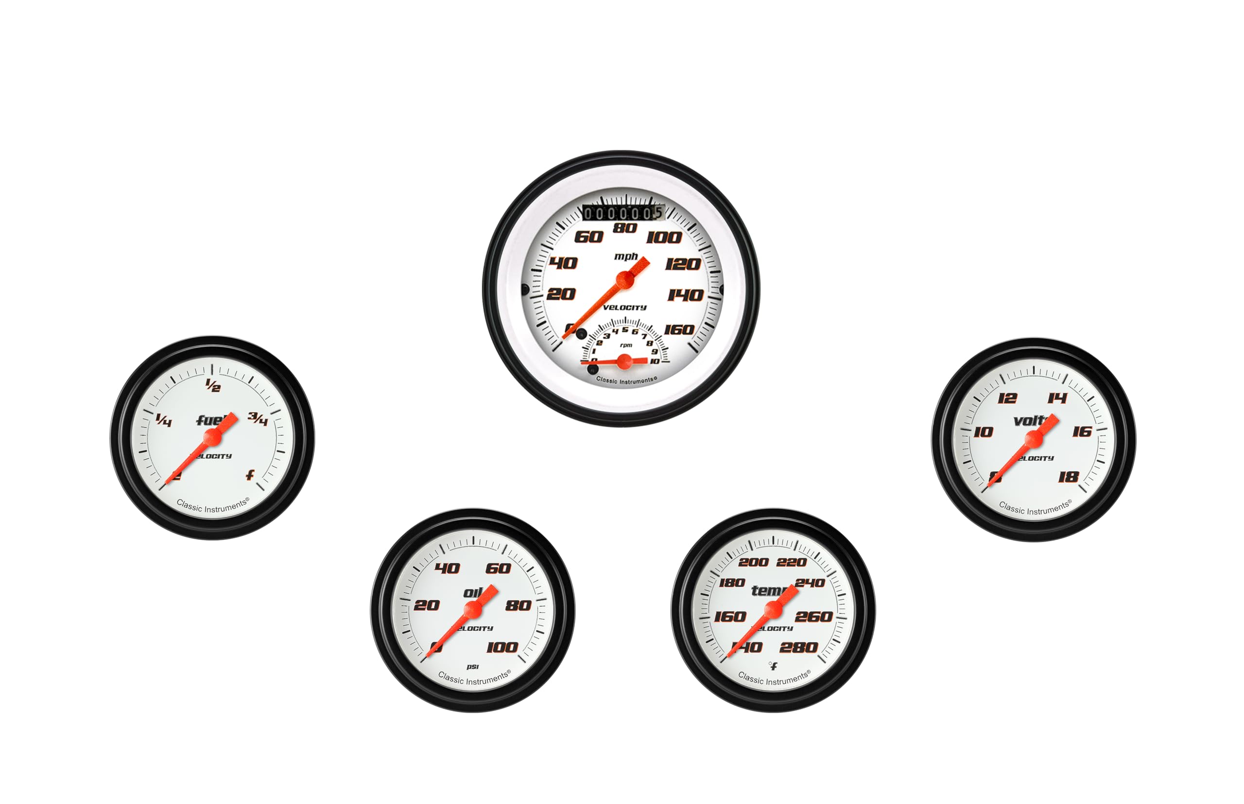 Velocity White Classic Instruments VS335WBLF Speedometer & 4 2 5/8" Gauges - GM Ultimate
