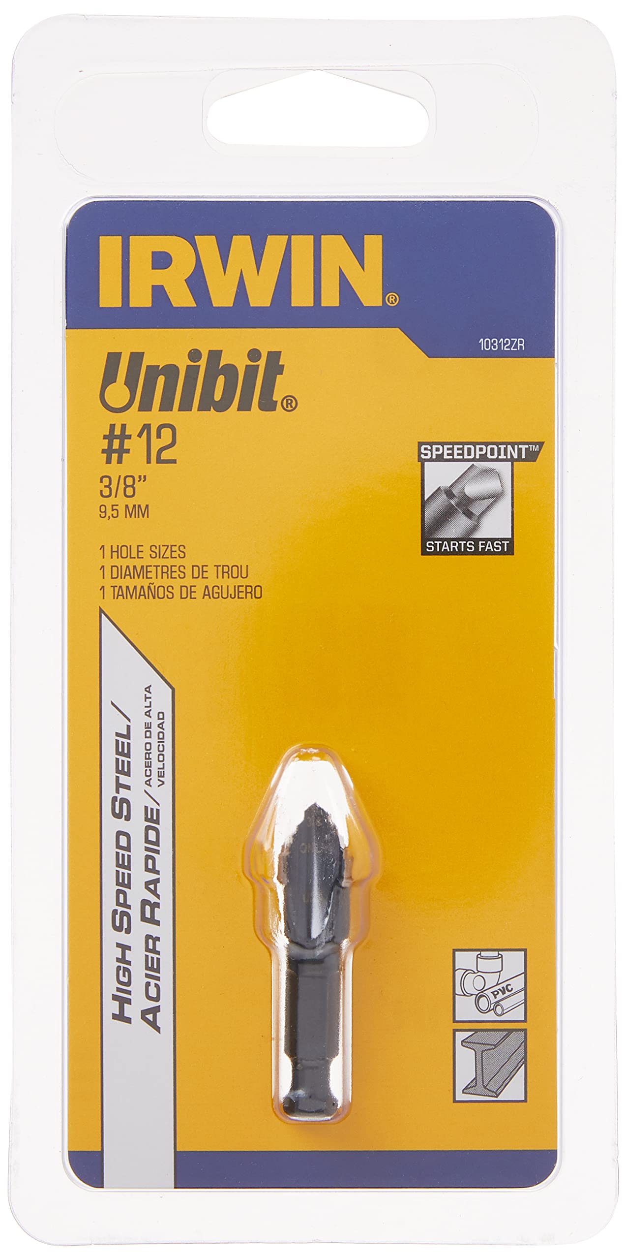 Irwin Tools - Unibit #12 3/8-Inch Step-Drill Bit, 1/4-Inch Shank (10312) Black