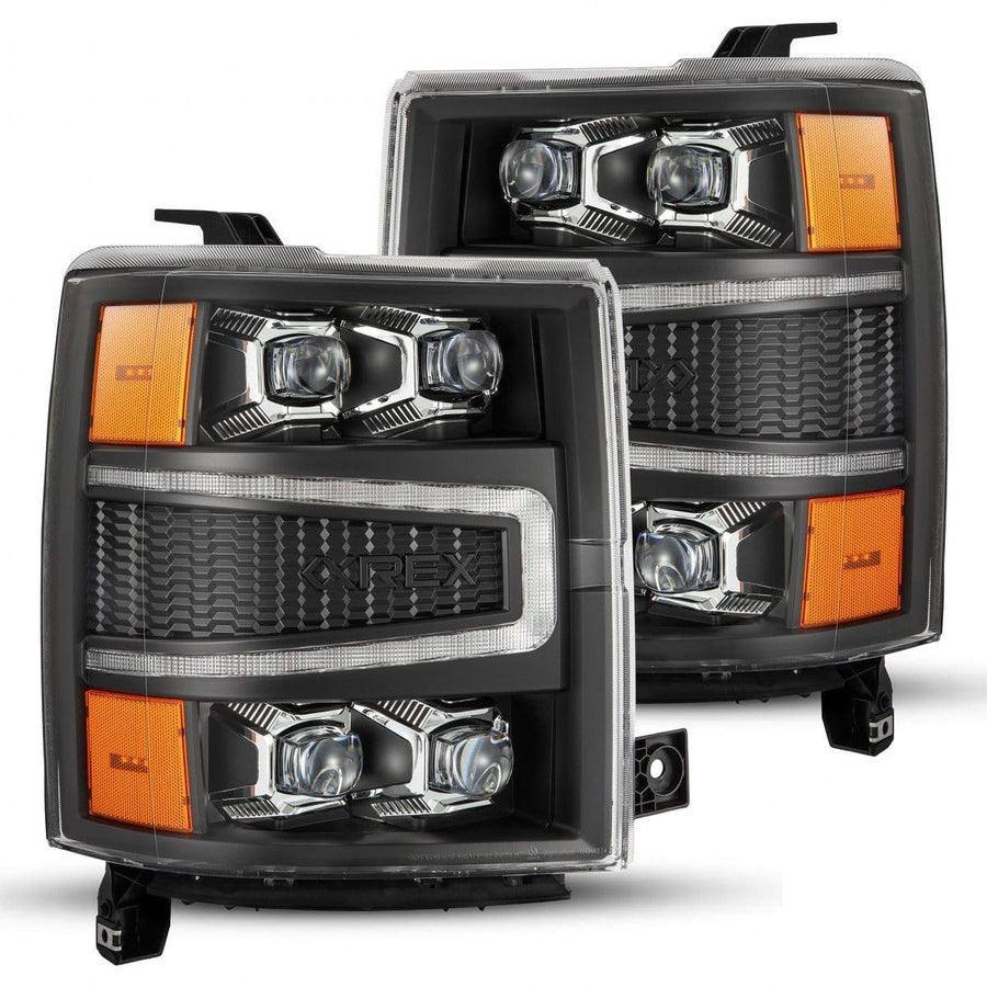 NOVA-Series AlphaRex 04-15 Chevy 1500HD LED Proj Headlights Black w/Activ Light/Seq Signal & SB DRL