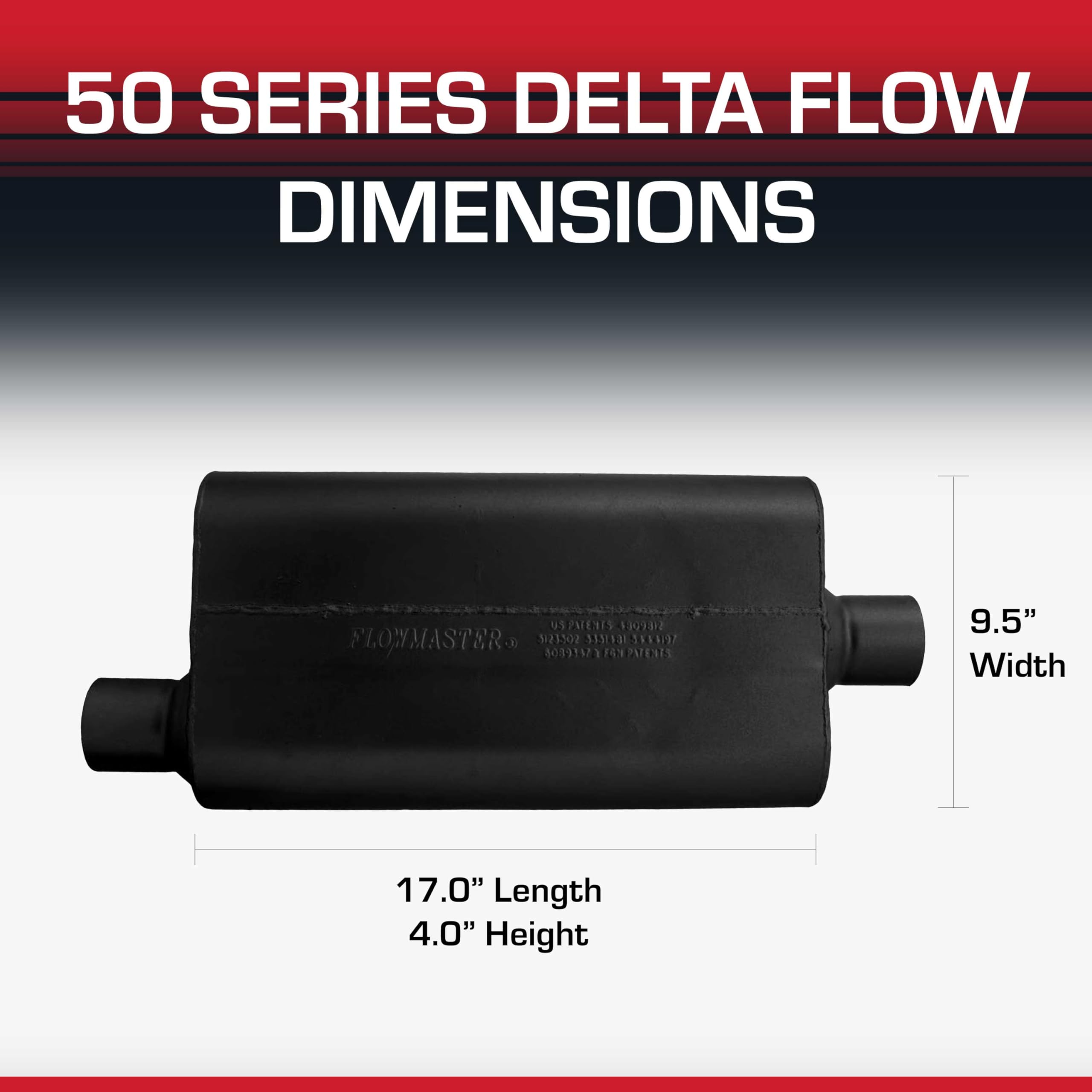 50 Series Flowmaster Delta Flow® Chambered Muffler – 2.50” - Center Out/Offset In – Moderate Sound – 16G Aluminized Steel – Perfect for daily-driven Performance Vehicles and Passenger Cars (942551)