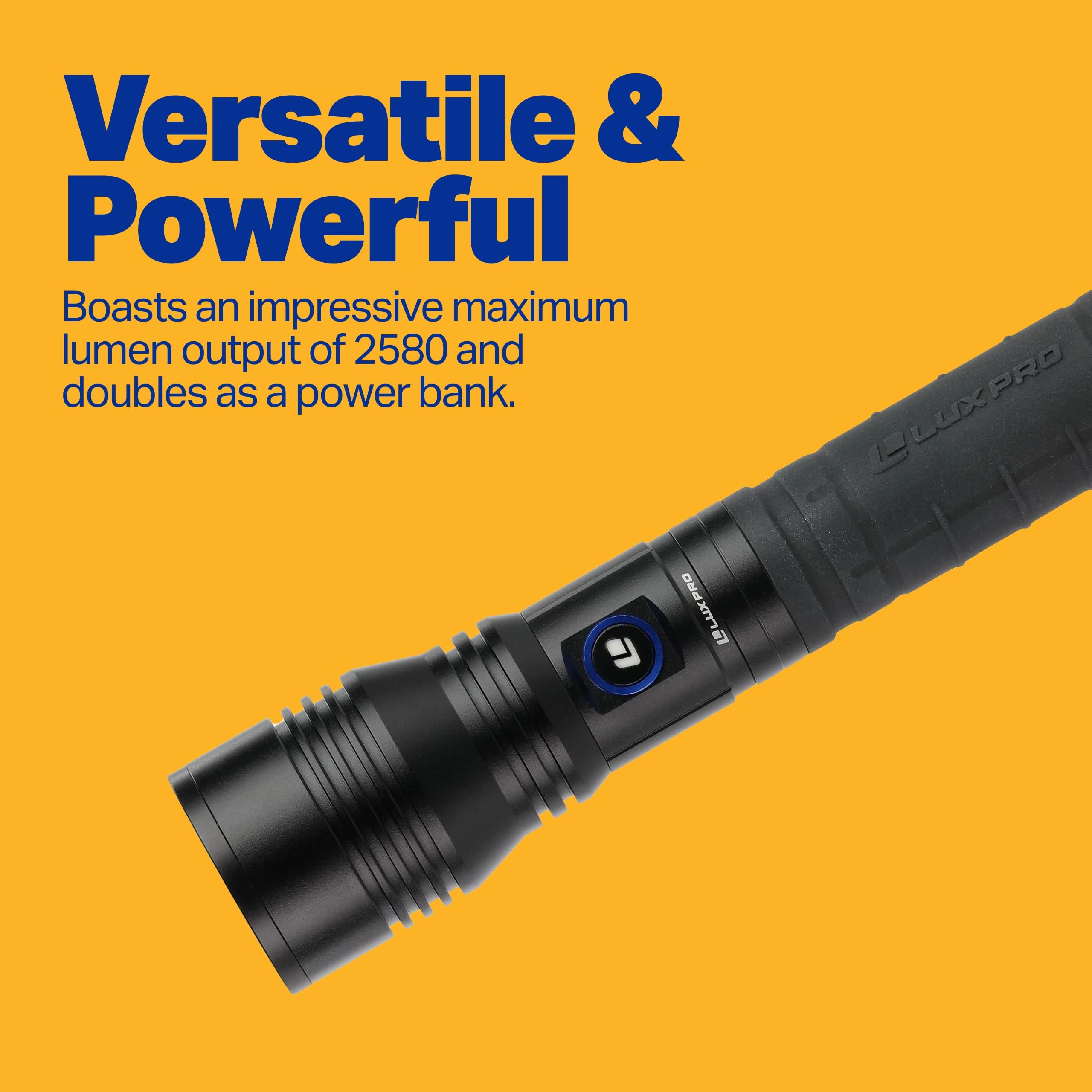 Rechargeable LUXPRO XP925 Focusing LED Flashlight - 2580 Lumens - Bright Flashlight with Power Bank - Features Ergonomic Handle & LPE Optics