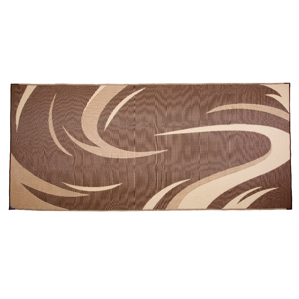 Camping Stylish SD8187 8-Feet x 18-Feet Graphic Swish RV Reversible Patio Mat, Brown/Tan