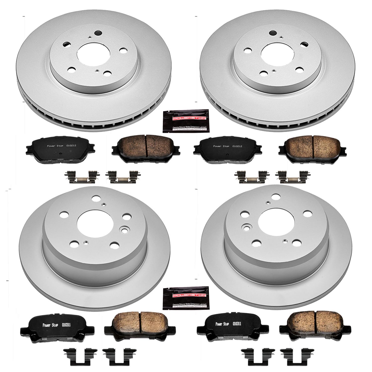 Power Stop Coated Brake Rotor CRK2415 & Ceramic Brake Pads- front & rear For Toyota Camry 2002-2004 [Model Specific]