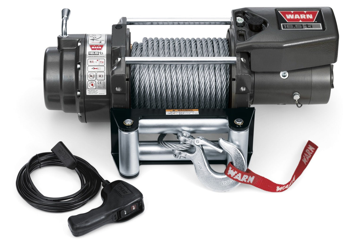 16.5ti WARN Series Electric 12V Heavyweight Thermometric Winch with Steel Cable Wire Rope: 7/16" Diameter x 90' Length, 8.25 Ton (16,500 lb) Pulling Capacity