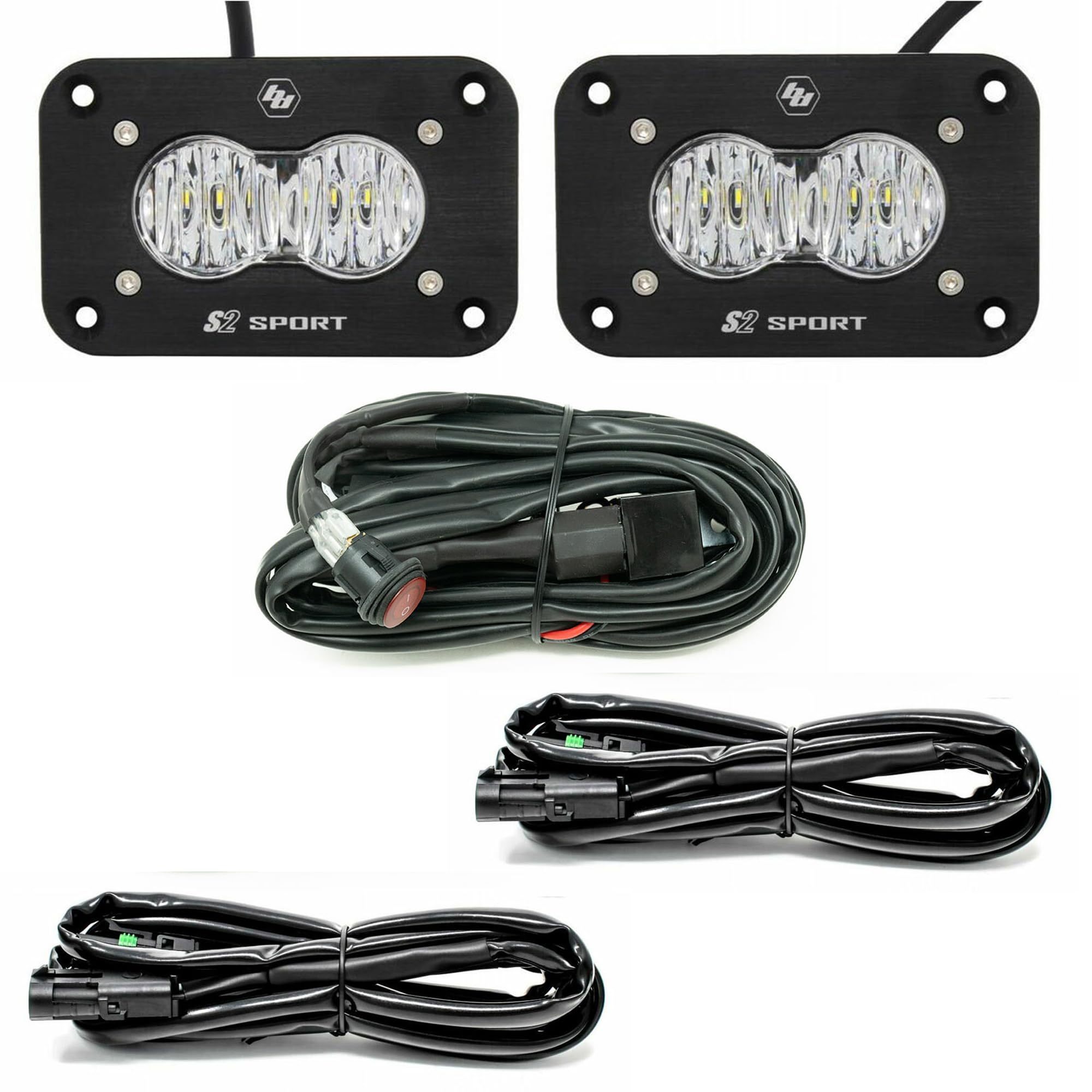 Baja Designs Dual S2 Sport Reverse LED Light Kit for Jeeps Wrangler JL - Wide Cornering Clear Lens (Wiring Harness)