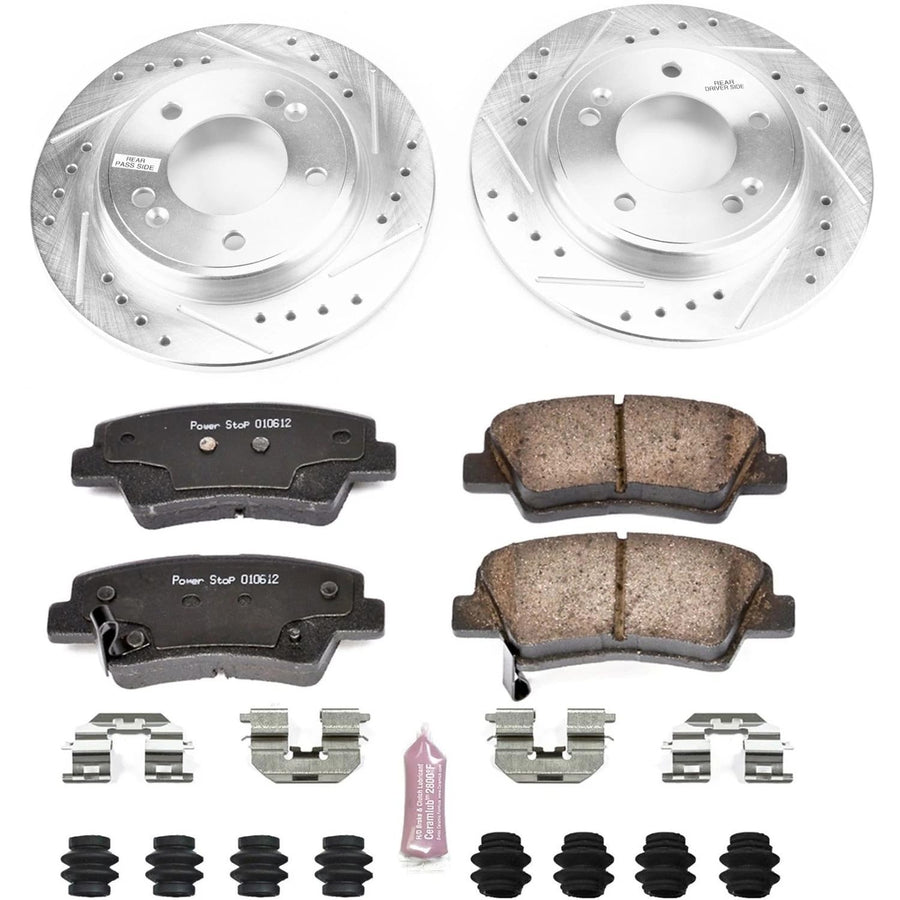 Power Stop K7904 Z23 Rear Carbon Fiber Brake Pads with Drilled & Slotted Brake Rotors Kit For Hyundai Elantra 2017-2020, Hyundai Ioniq 2017-2022, Kia Niro 2017-2022 [Model Specific]