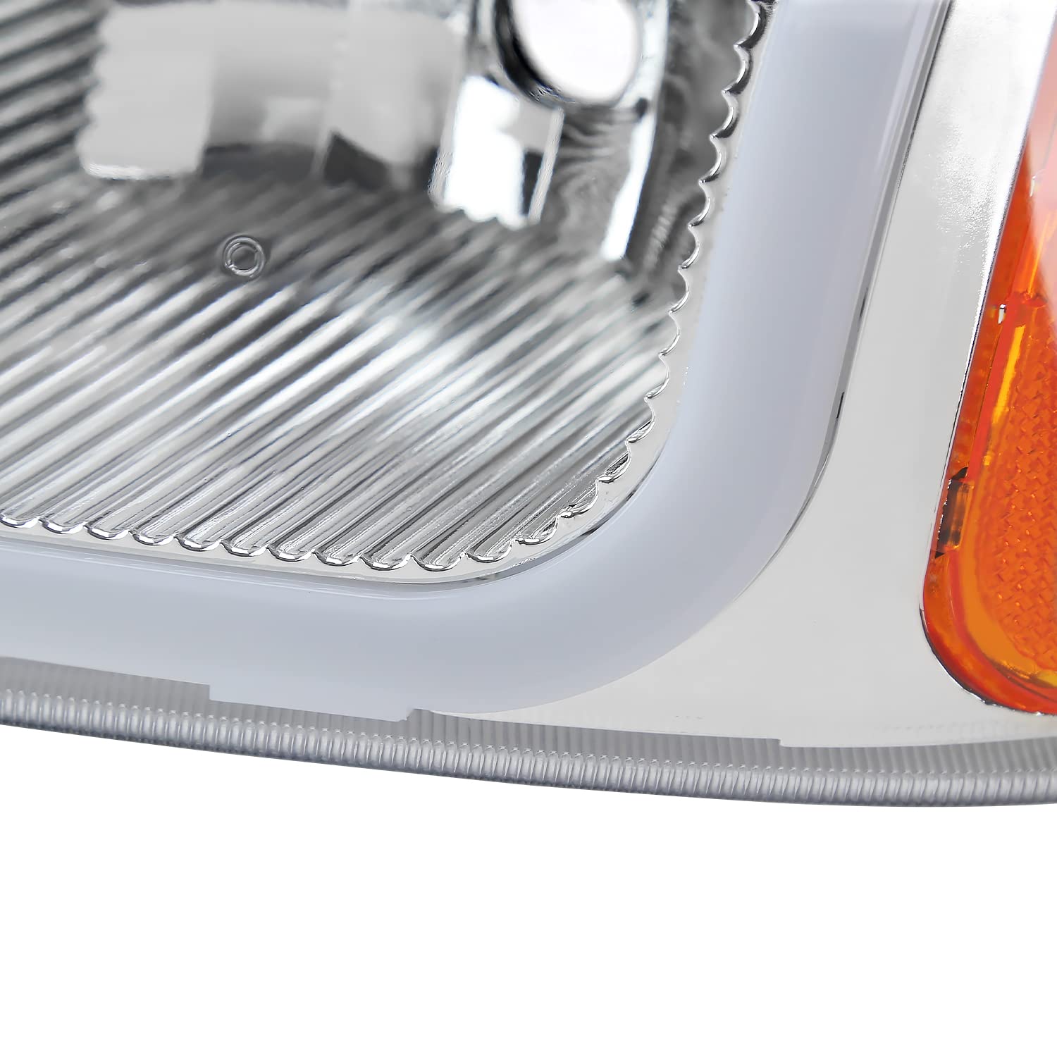 Headlights Lamps+LED Tube Strip SPEC-D TUNING Compatible with 1999-2006 GMC Sierra 1500/2500/3500, L+R Pair Head Light Lamp Assembly