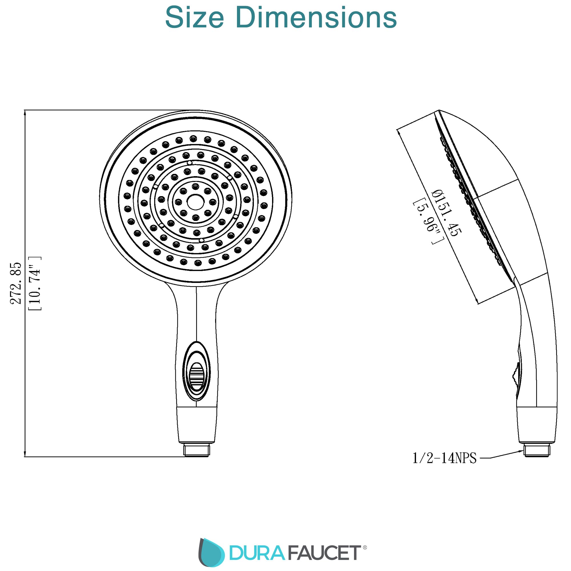 6” Dura Faucet (DF-SA434-MB) Luxury Rain Shower Wand for RVs – Matte Black, Single Function Handheld Shower Head with Eco-Friendly On/Off Switch, Lightweight, Lead-Free, Easy Install, 2.5 GPM