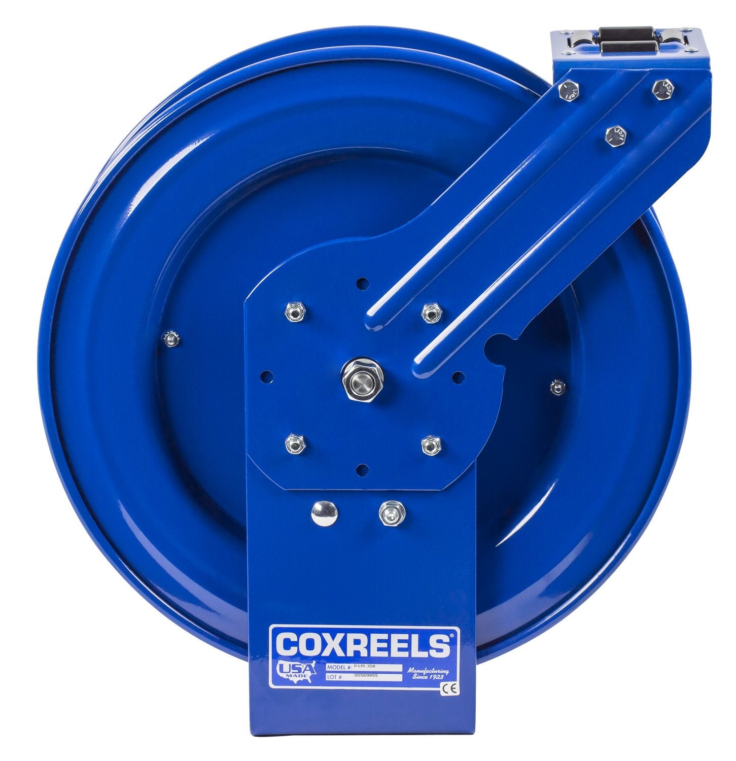 Low Pressure Coxreels P-LPL-450 Retractable Air/Water/Oil Hose Reel: 1/2" I.D., 50' Hose Capacity, without Hose, 300 PSI, Made in USA