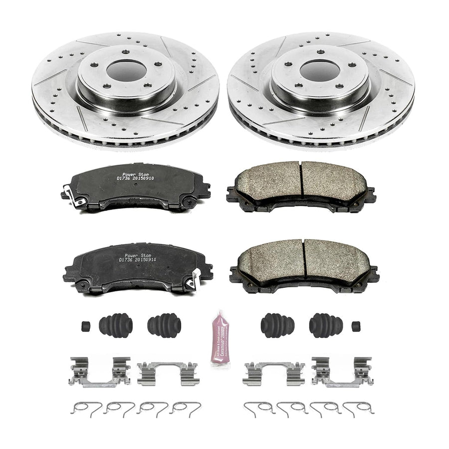Power Stop K6944 Z23 Carbon Fiber Brake Pads with Drilled and Slotted Brake Rotors Kit For Infiniti Q50 Q60 QX50 [Application Specific]