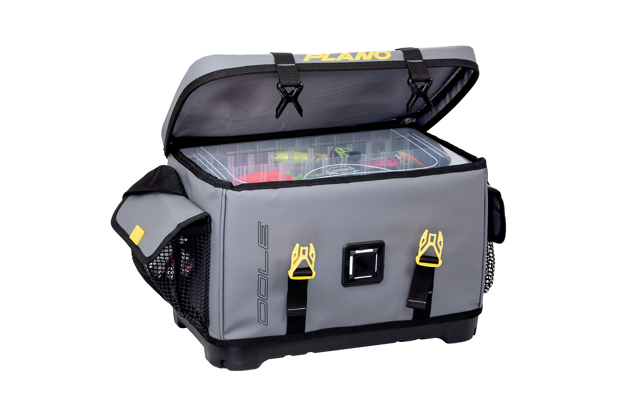 Gray Plano Z-Series 3700 Tackle Bag, PVC Fabric with Waterproof and Non-Skid Base, Includes 2 3700 StowAway Utility Boxes, Soft Fishing Tackle Storage Bag