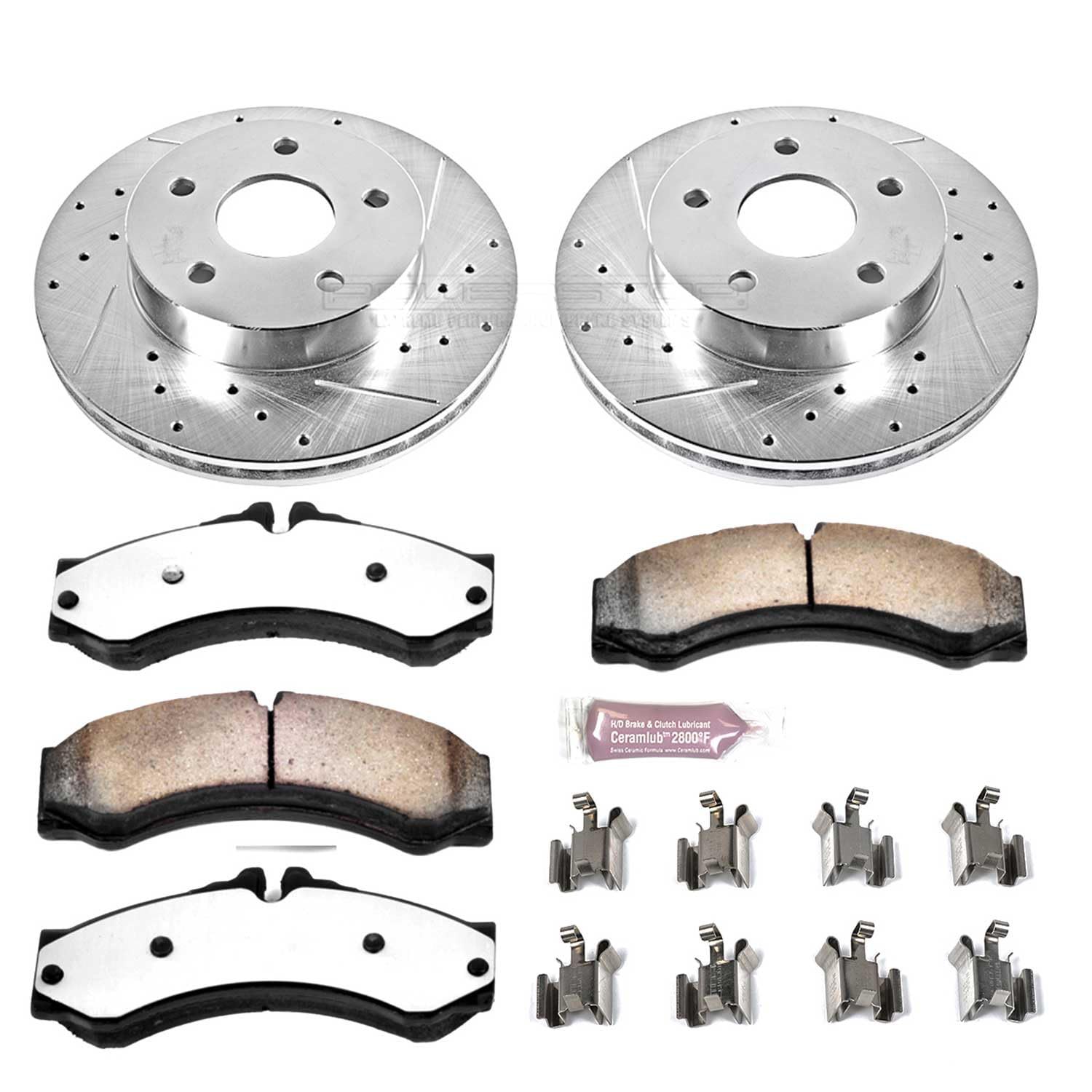 Power Stop Front Brake Kit For 1999 2000 2001 2002 2003 2004 Jeep Grand Cherokee - Carbon Fiber Ceramic Brake Pads & Truck & Tow Drilled and Slotted Rotors Replacement, K2149-36