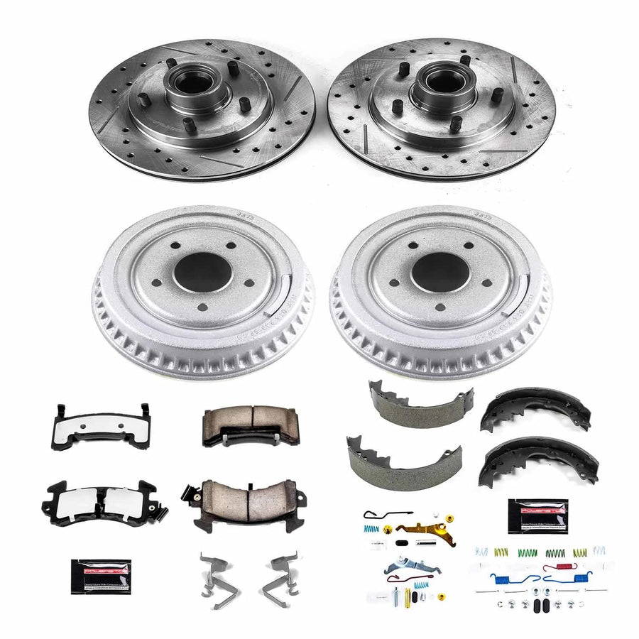 Power Stop Brake Kit Front and Rear For 1991 Chevrolet S10 Blazer 1991 GMC S15 Jimmy - Truck & Tow Carbon Fiber Ceramic Pads, Drums, & Drilled and Slotted Rotors Replacement, K15051DK-36