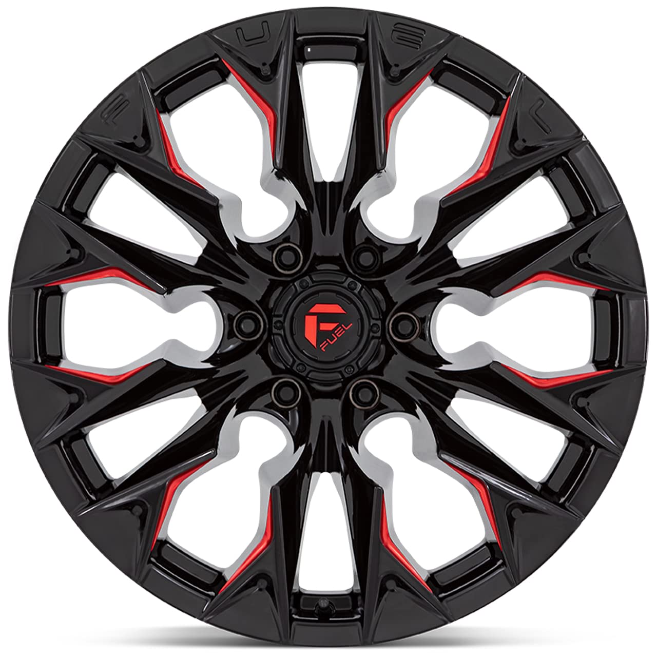 FLAME FUEL OFF-ROAD 22X10 6X135 4.79-18mm GLOSS BLACK MILLED WITH CANDY RED - D82322008947