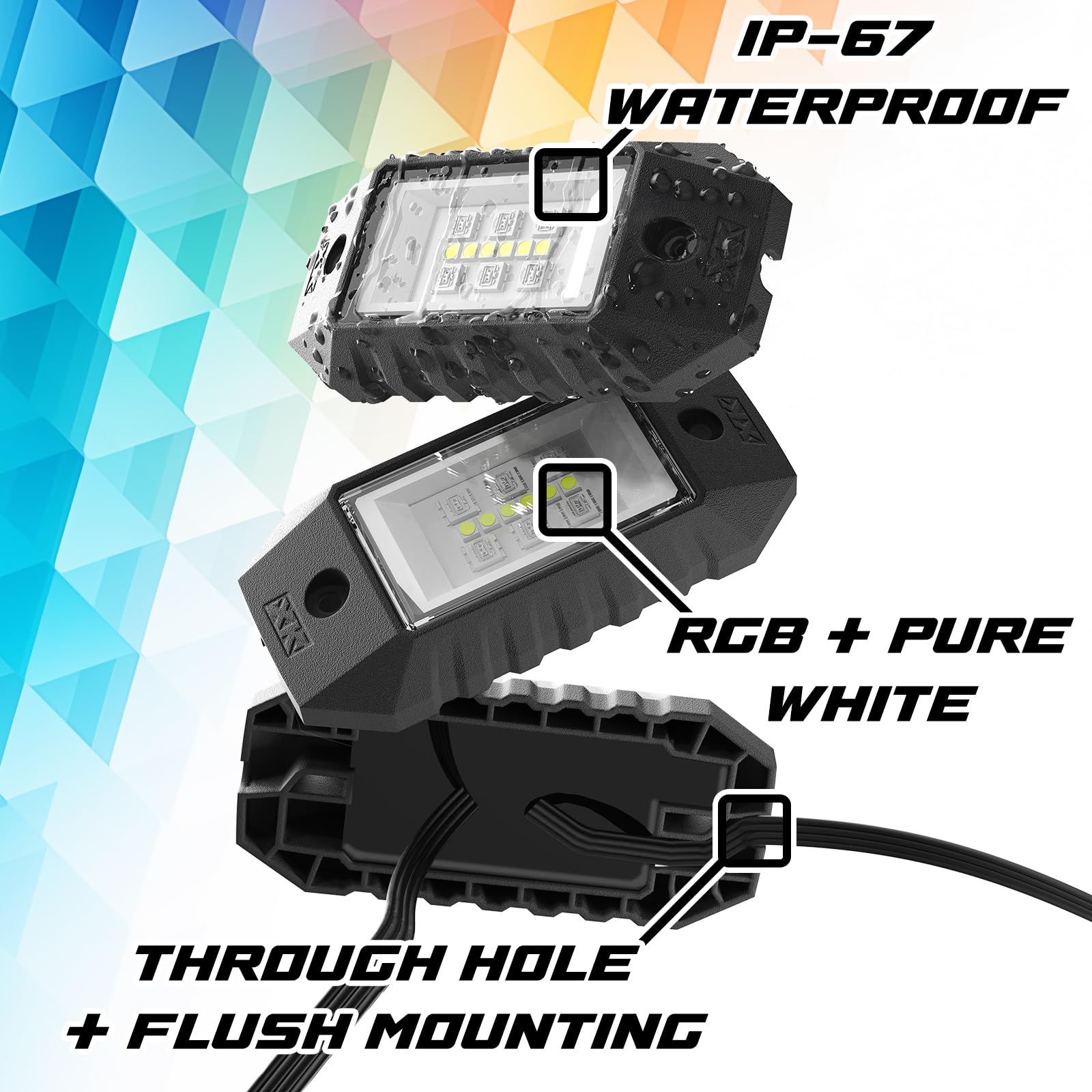 RGBW LED Rock Light Kit XKmax with Color Chasing | App-Controlled (12pc Pro Kit)