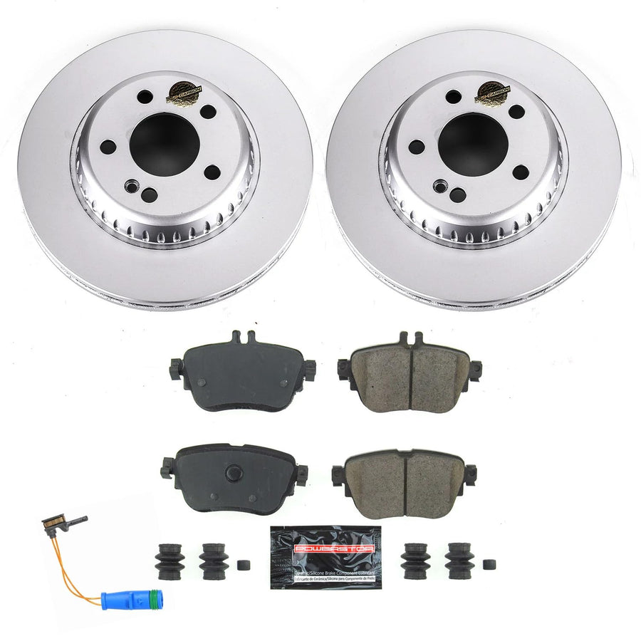 Power Stop Z23 Rear Coated Rotor Kit-Coated Brake Rotors, Brake Pads Carbon Ceramic and 1 Rear Sensor Wire