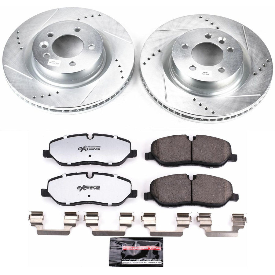 Power Stop Brake Kit Front For 2005 2006 2007 2008 2009 Land Rover LR3 - Truck & Tow Carbon Fiber Ceramic Pads & Drilled and Slotted Rotors Replacement, K4615-36