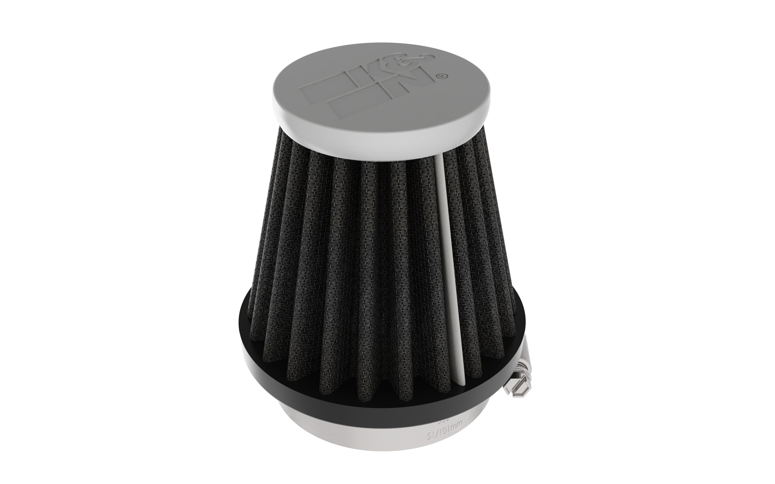 Dryflow K&N Lifetime Universal Clamp-On Air Filter: Dry Synthetic, Washable: Flange Diameter: 1.938 In, Filter Height: 3.0 In, Flange Length: 0.625 In, Shape: Round Tapered, RC-3122HBK