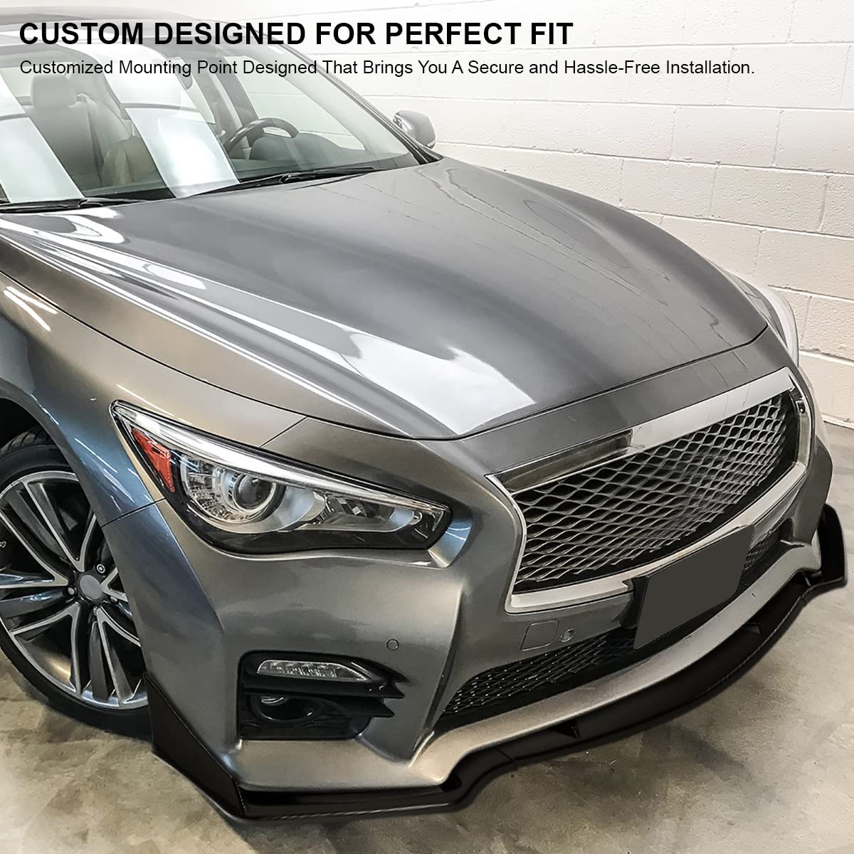 Glossy Black Spec-D Tuning Front Bumper Lip Spoiler Splitter Body Kit 3PC Compatible with 2014-2017 Infiniti Q50 Sport