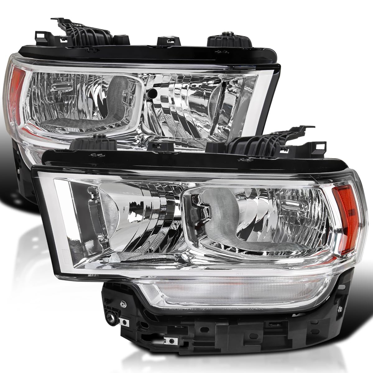 Chrome Headlights SPEC-D TUNING Compatible with 2019-2024 Ram 2500, 3500, Left + Right Pair Headlamp Assembly