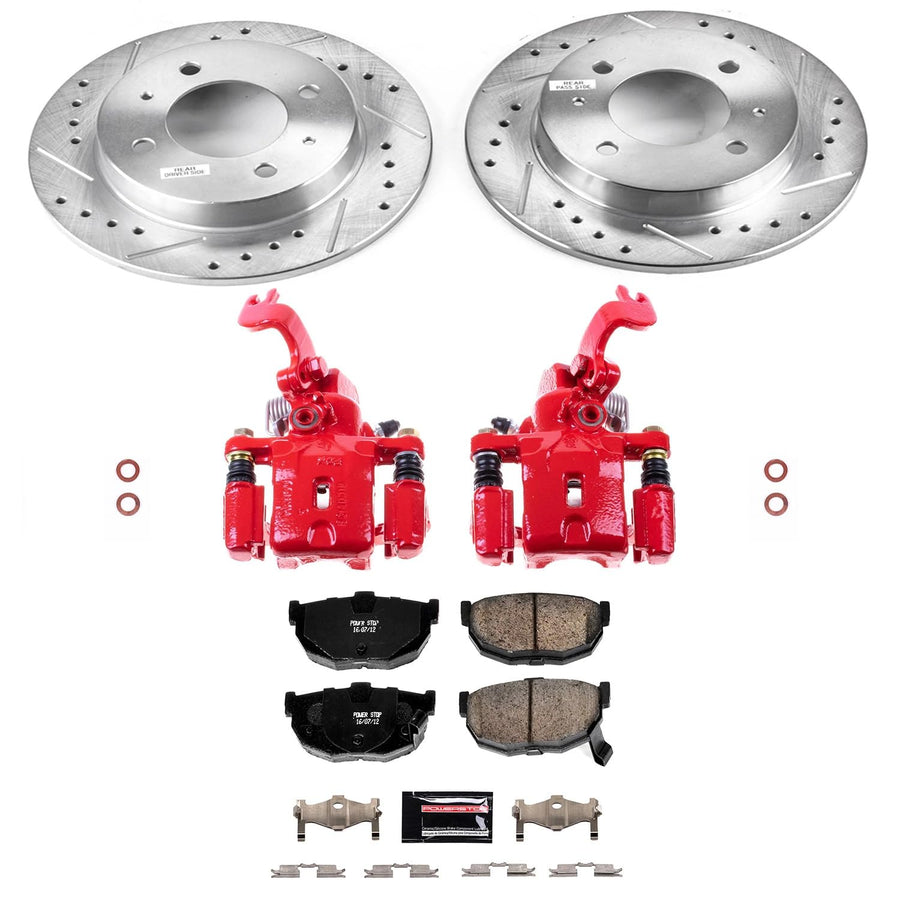 Power Stop Z23 Evolution KC3106B Rear Brake Kit-Drilled/Slotted Rotors, Carbon Ceramic Brake Pads & Calipers For Hyundai Elantra 1997-2000, Hyundai Tiburon 1997-2001 [Model Specific]