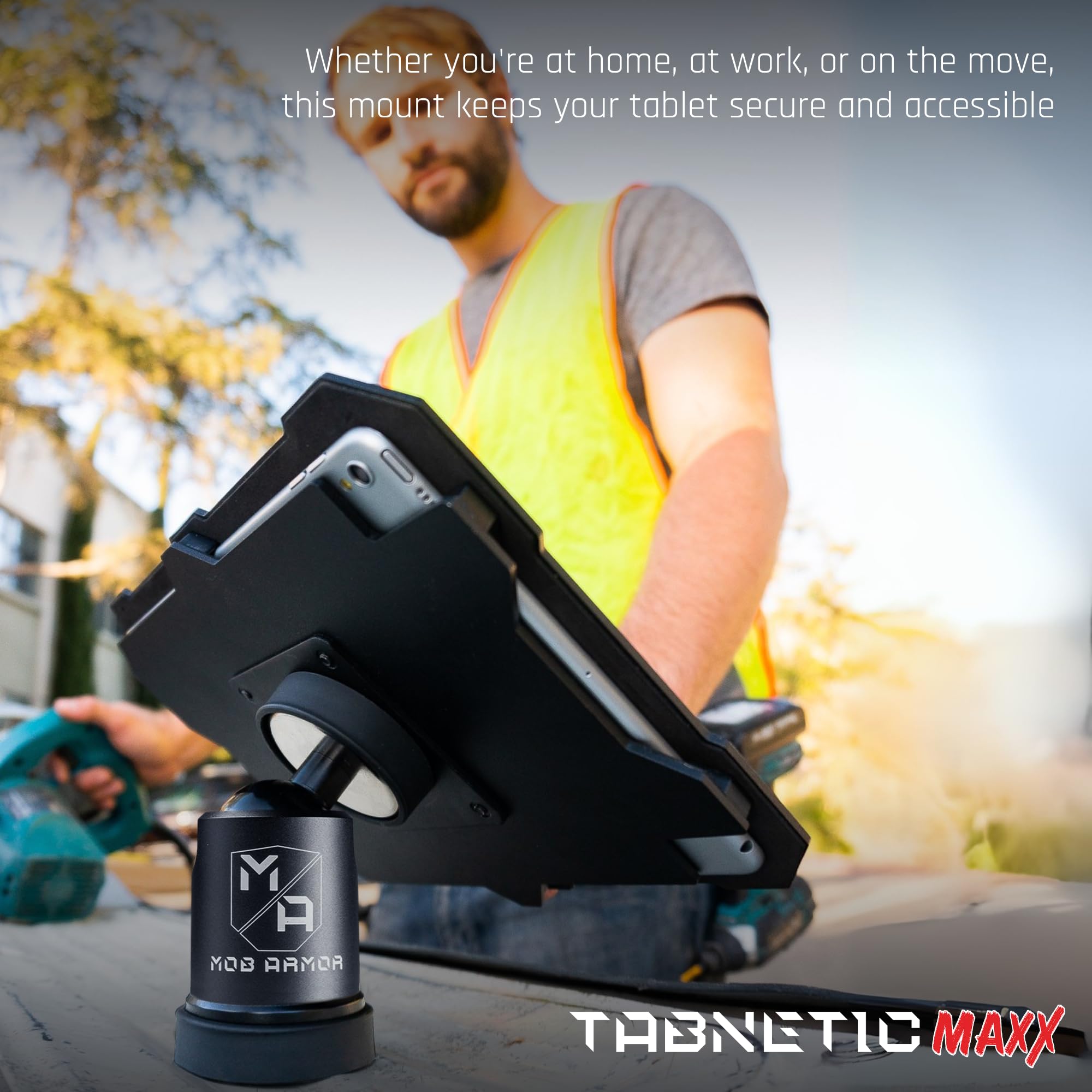 Mob Armor Maxx Tabnetic - Universal Magnetic Tablet Mount for Trucks, Cars, RVs, Heavy Equipment, Adhesive Mounting, Tablet Compatible, Magnetic Phone Mount, Console Accessories