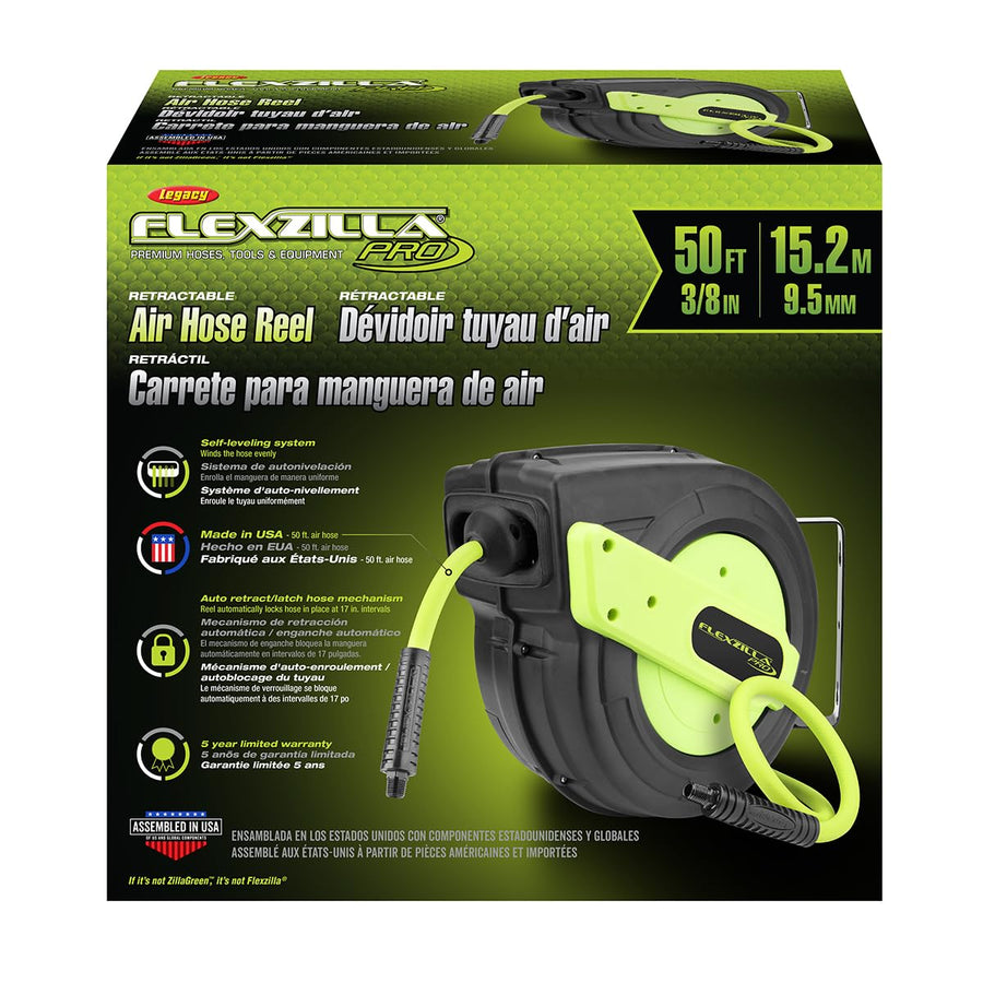 Flexzilla Pro Flexzilla Enclosed Plastic Retractable Air Hose Reel, 3/8" x 50'