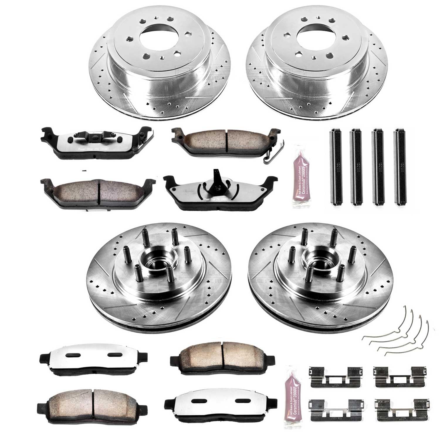 Power Stop Z36 Truck & Tow Front and Rear Brake Kit, Carbon Fiber Ceramic Brake Pads and Drilled/Slotted Brake Rotors