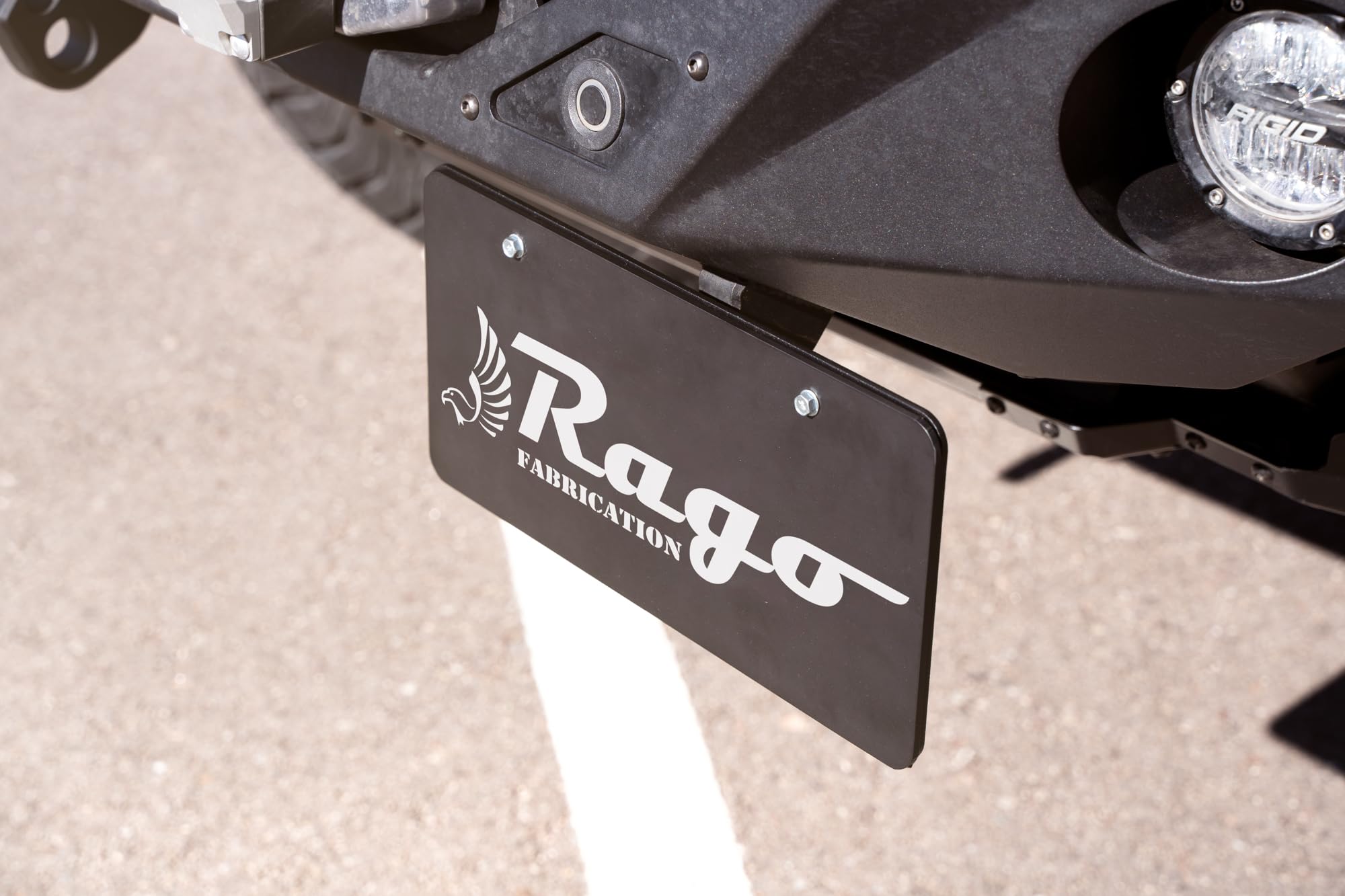Rago Fabrication Front Bumper Clevis Mounted License Plate Bracket | Designed for Off-Road Aftermarket Bumpers | Adjustable for Universal Clevis Mount Fitment | Made in The USA