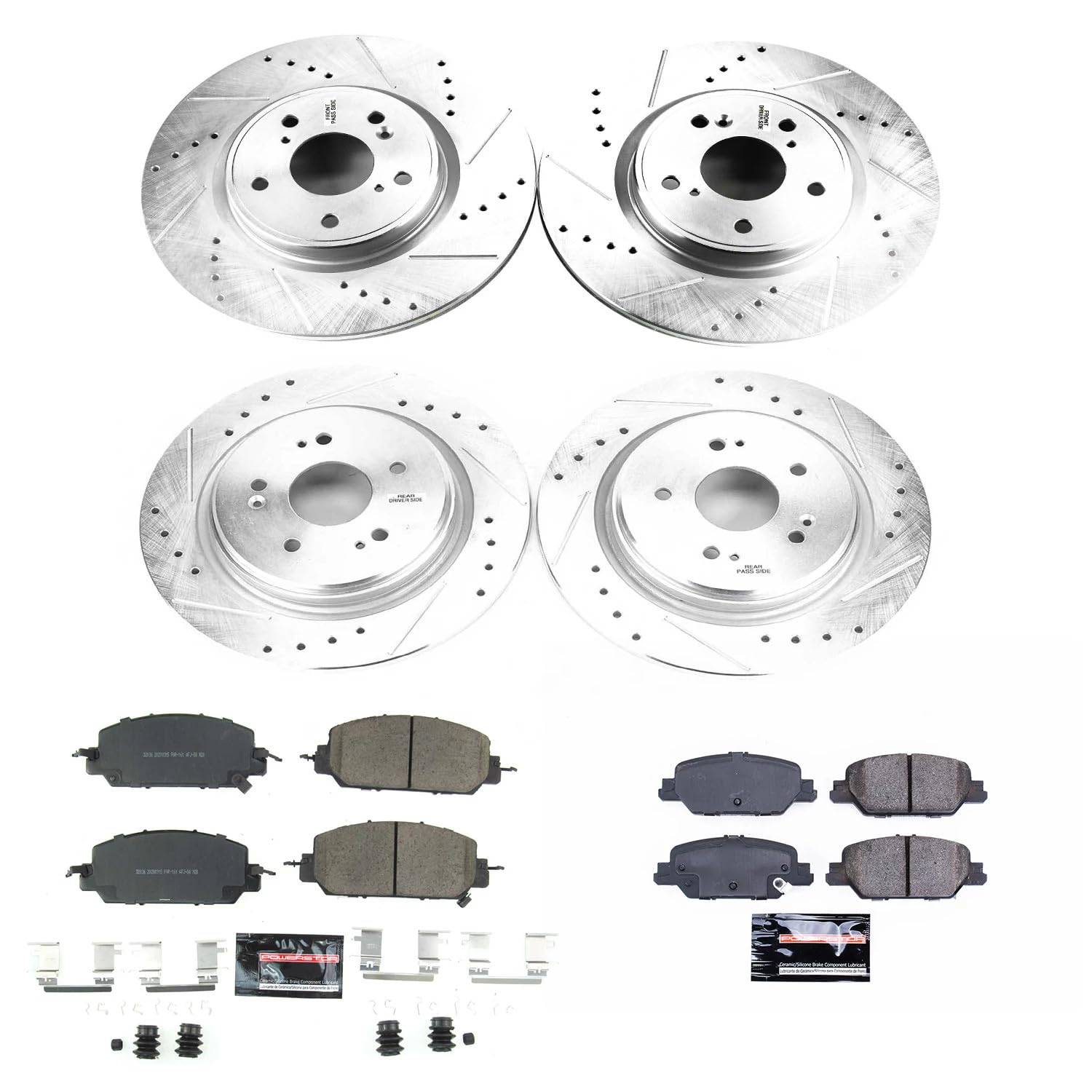 Power Stop K7873 Z23 Carbon-Fiber Brake Pads Front and Rear with Drilled and Slotted Brake Rotors Kit For 2017 2018 2019 Honda CR-V | 2020 2021 2022 2023 Honda CR-V [Gas Models]