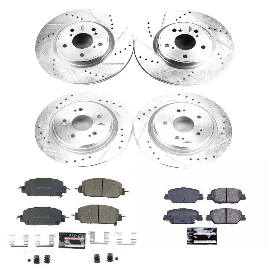 Power Stop K7873 Z23 Carbon-Fiber Brake Pads Front and Rear with Drilled and Slotted Brake Rotors Kit For 2017 2018 2019 Honda CR-V | 2020 2021 2022 2023 Honda CR-V [Gas Models]