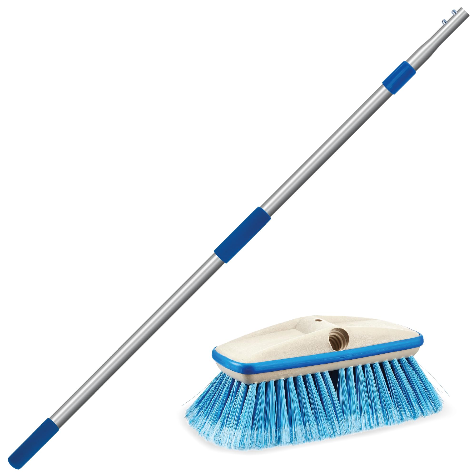 Deluxe STAR BRITE Telescoping Deck Brush Kit - Extendable Aircraft-Grade Aluminum Handle, Medium Multipurpose Bristles, Floats if Dropped, Ergonomic Design, Multi-Surface Cleaning - Blue (040192)