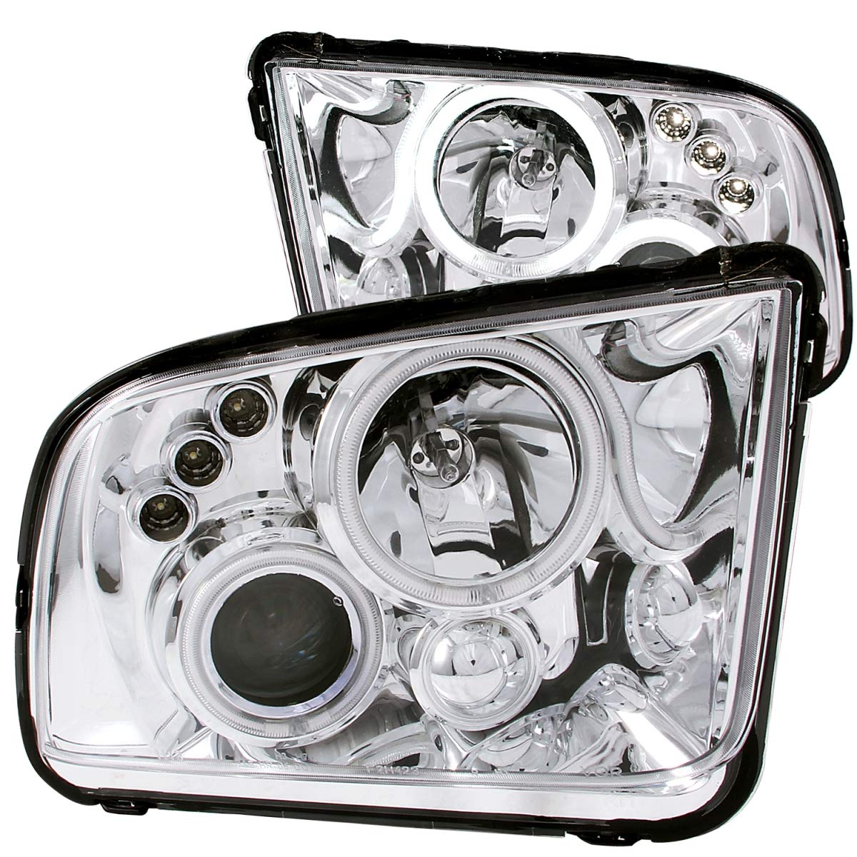 Ford Mustang Anzo USA 121162 Projector With Halo/Chrome Clear With Amber Reflectors Headlight Assembly - (Sold in Pairs)