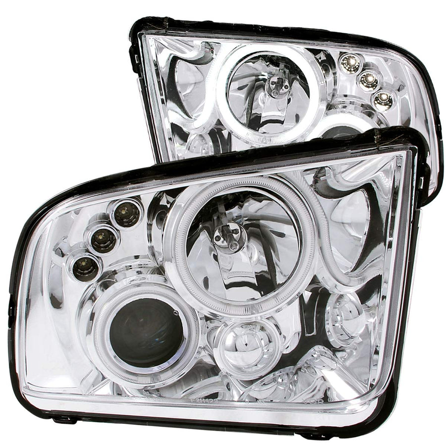 Ford Mustang Anzo USA 121162 Projector With Halo/Chrome Clear With Amber Reflectors Headlight Assembly - (Sold in Pairs)