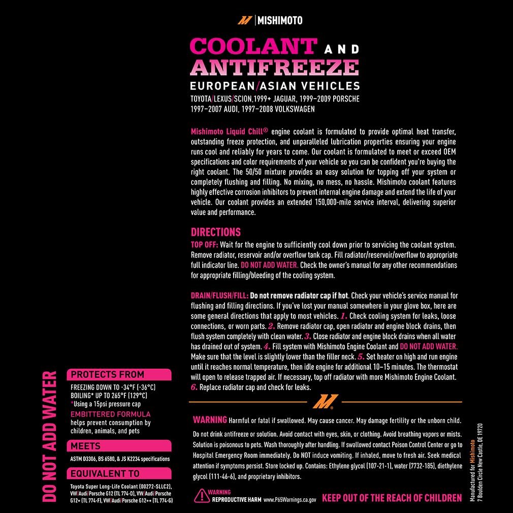 Liquid Chill® Mishimoto OE Coolant, Pink/Red, European/Asian Vehicles, 1 Gallon