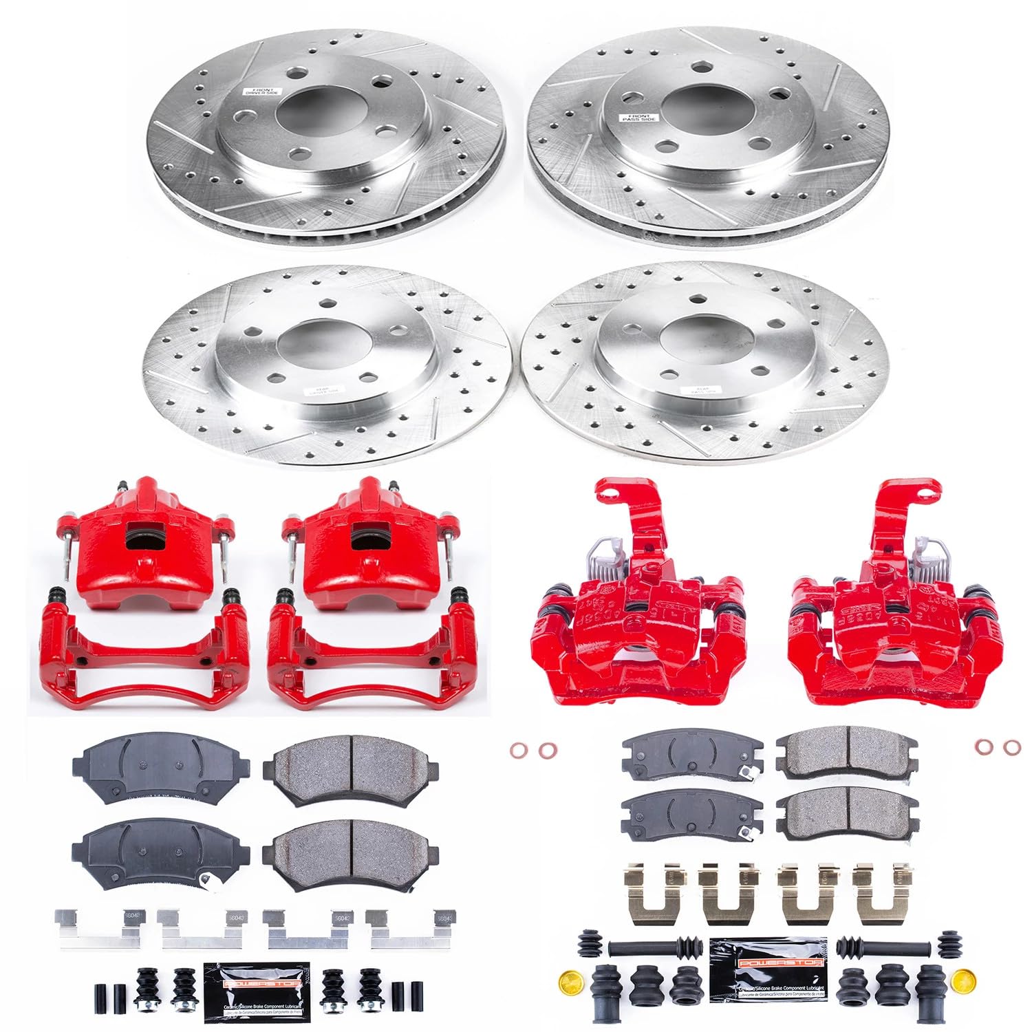 Power Stop Z23 Evolution Front and Rear Brake Kit-Drilled/Slotted Rotors, Brake Pads & Carbon Ceramic Calipers