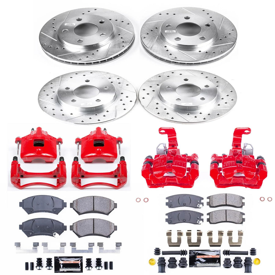 Power Stop Z23 Evolution Front and Rear Brake Kit-Drilled/Slotted Rotors, Brake Pads & Carbon Ceramic Calipers