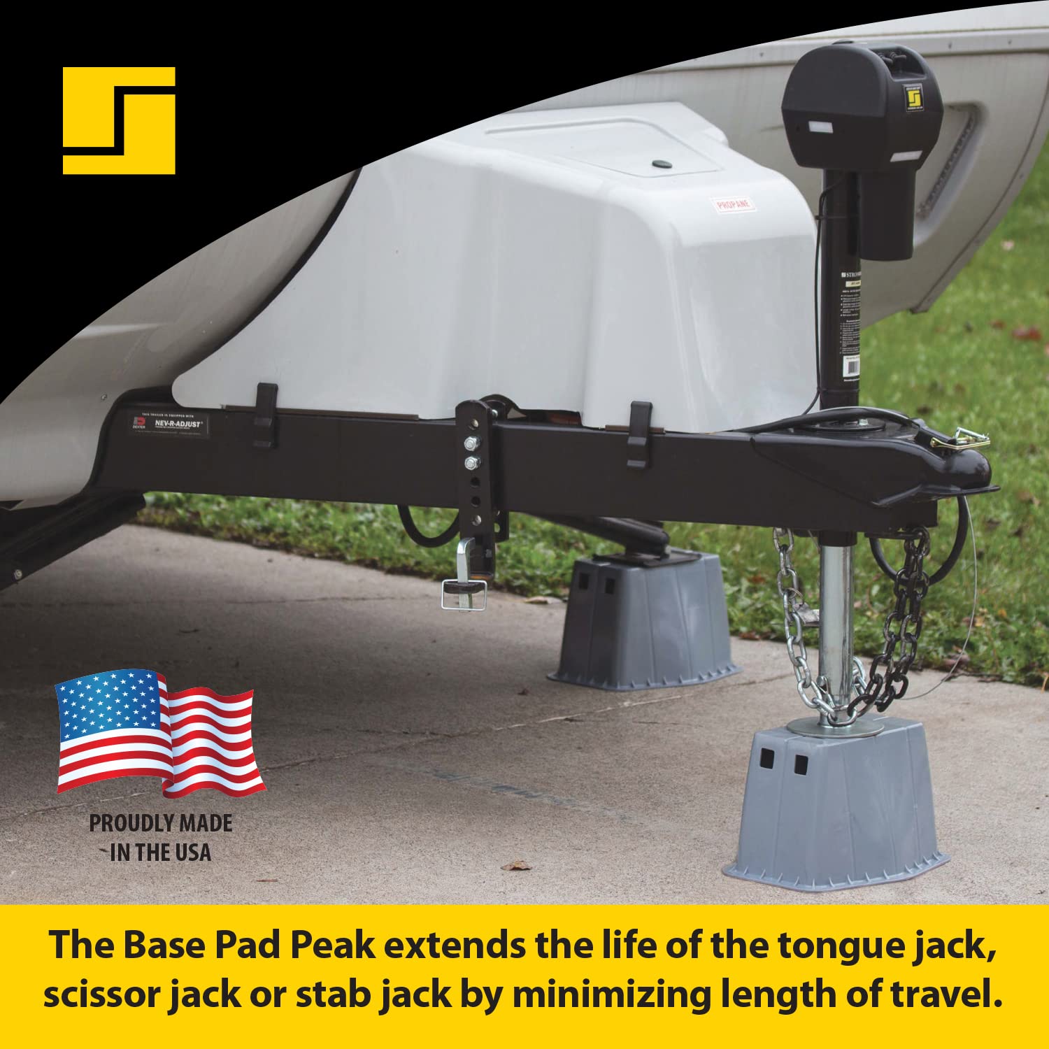 Stromberg Carlson Leveler Kit Travel Trailer - One Base Pad Peak for Tongue Jack, Two Rubber Wheel Chocks, Two Levelers for RV Campers, Two Anti-Slip Mats for Levelers, Four Base Pads and Storage Bag